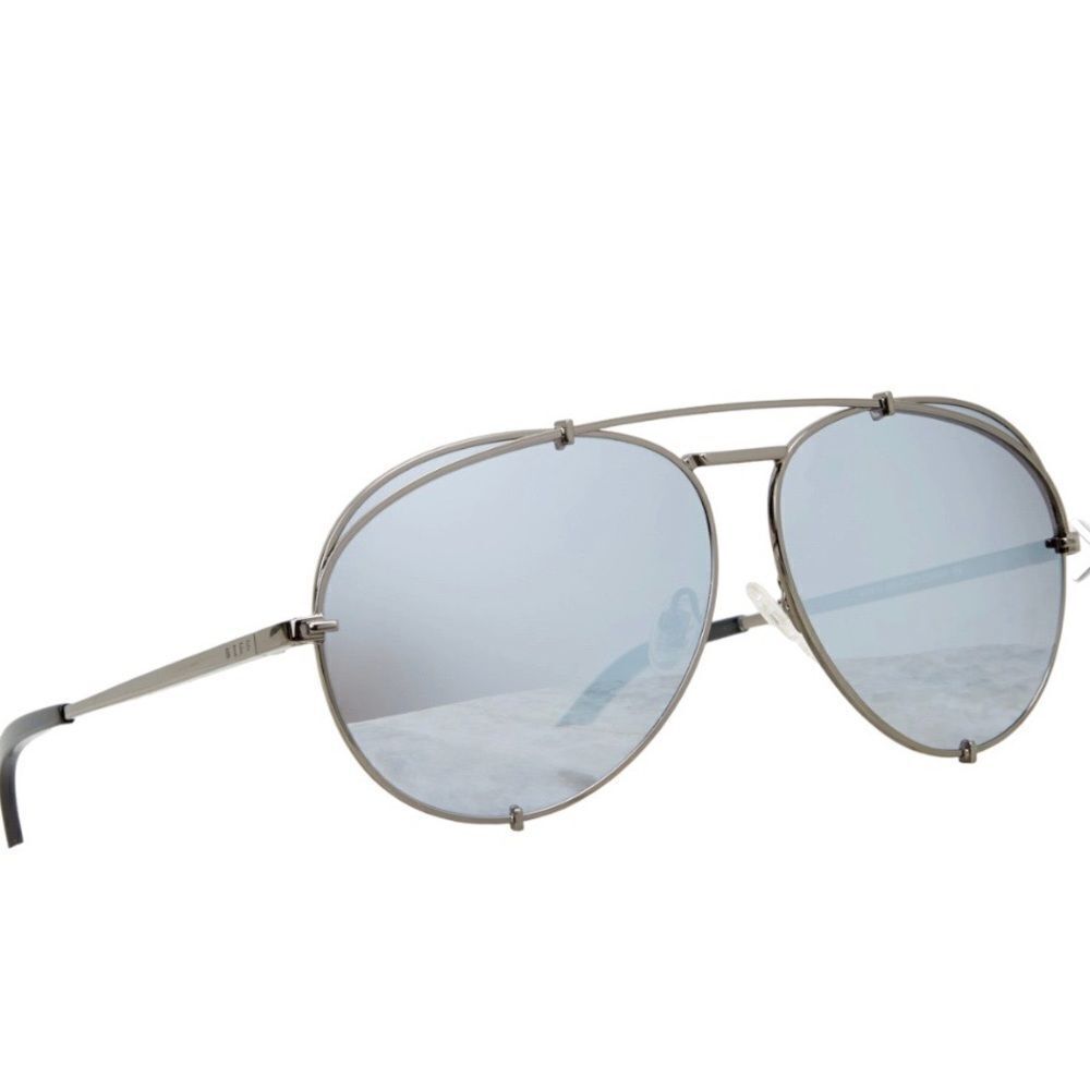 DIFF Eyewear Aviator Pilot Shape Sunglasses Gunmetal with Gray Mirror lens